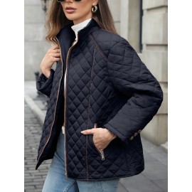Women's Oversized Polyester Coat, Casual Hug Fit, Small Stand Collar, Long Sleeve, Zipper Closure, Autumn And Winter Warm Coat Women's Oversized Polyester Coat, Casual Hug Fit, Small Stand Collar, Long Sleeve, Zipper Closure, Autumn And Winter Warm Coat