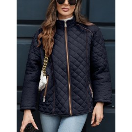 Women's Oversized Polyester Coat, Casual Hug Fit, Small Stand Collar, Long Sleeve, Zipper Closure, Autumn And Winter Warm Coat Women's Oversized Polyester Coat, Casual Hug Fit, Small Stand Collar, Long Sleeve, Zipper Closure, Autumn And Winter Warm Coat