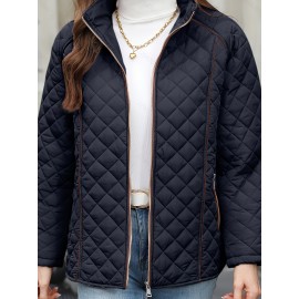 Women's Oversized Polyester Coat, Casual Hug Fit, Small Stand Collar, Long Sleeve, Zipper Closure, Autumn And Winter Warm Coat Women's Oversized Polyester Coat, Casual Hug Fit, Small Stand Collar, Long Sleeve, Zipper Closure, Autumn And Winter Warm Coat