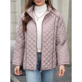 Women's Oversized Polyester Coat, Casual Hug Fit, Small Stand Collar, Long Sleeve, Zipper Closure, Autumn And Winter Warm Coat Women's Oversized Polyester Coat, Casual Hug Fit, Small Stand Collar, Long Sleeve, Zipper Closure, Autumn And Winter Warm Coat