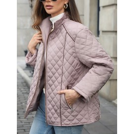 Women's Oversized Polyester Coat, Casual Hug Fit, Small Stand Collar, Long Sleeve, Zipper Closure, Autumn And Winter Warm Coat Women's Oversized Polyester Coat, Casual Hug Fit, Small Stand Collar, Long Sleeve, Zipper Closure, Autumn And Winter Warm Coat