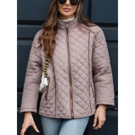 Women's Oversized Polyester Coat, Casual Hug Fit, Small Stand Collar, Long Sleeve, Zipper Closure, Autumn And Winter Warm Coat Women's Oversized Polyester Coat, Casual Hug Fit, Small Stand Collar, Long Sleeve, Zipper Closure, Autumn And Winter Warm Coat