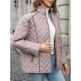 Women's Oversized Polyester Coat, Casual Hug Fit, Small Stand Collar, Long Sleeve, Zipper Closure, Autumn And Winter Warm Coat Women's Oversized Polyester Coat, Casual Hug Fit, Small Stand Collar, Long Sleeve, Zipper Closure, Autumn And Winter Warm Coat