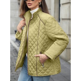 Women's Oversized Polyester Coat, Casual Hug Fit, Small Stand Collar, Long Sleeve, Zipper Closure, Autumn And Winter Warm Coat Women's Oversized Polyester Coat, Casual Hug Fit, Small Stand Collar, Long Sleeve, Zipper Closure, Autumn And Winter Warm Coat