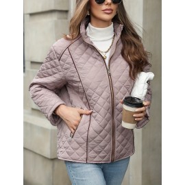 Women's Oversized Polyester Coat, Casual Hug Fit, Small Stand Collar, Long Sleeve, Zipper Closure, Autumn And Winter Warm Coat Women's Oversized Polyester Coat, Casual Hug Fit, Small Stand Collar, Long Sleeve, Zipper Closure, Autumn And Winter Warm Coat