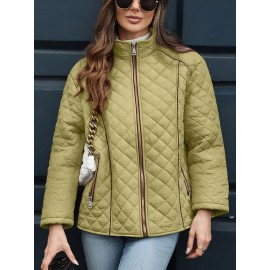 Women's Oversized Polyester Coat, Casual Hug Fit, Small Stand Collar, Long Sleeve, Zipper Closure, Autumn And Winter Warm Coat Women's Oversized Polyester Coat, Casual Hug Fit, Small Stand Collar, Long Sleeve, Zipper Closure, Autumn And Winter Warm Coat