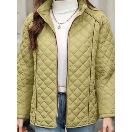 Women's Oversized Polyester Coat, Casual Hug Fit, Small Stand Collar, Long Sleeve, Zipper Closure, Autumn And Winter Warm Coat Women's Oversized Polyester Coat, Casual Hug Fit, Small Stand Collar, Long Sleeve, Zipper Closure, Autumn And Winter Warm Coat