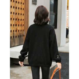 1pc Cozy Plus Size Women'S Casual Sherpa Jacket - Solid Color Polyester Knit Fabric with Slight Stretch, Stand Collar, Long Sleeve Zip-Up Top for Fall/Winter 1pc Cozy Plus Size Women'S Casual Sherpa Jacket - Solid Color Polyester Knit Fabric with Slight Stretch, Stand Collar, Long Sleeve Zip-Up Top for Fall/Winter