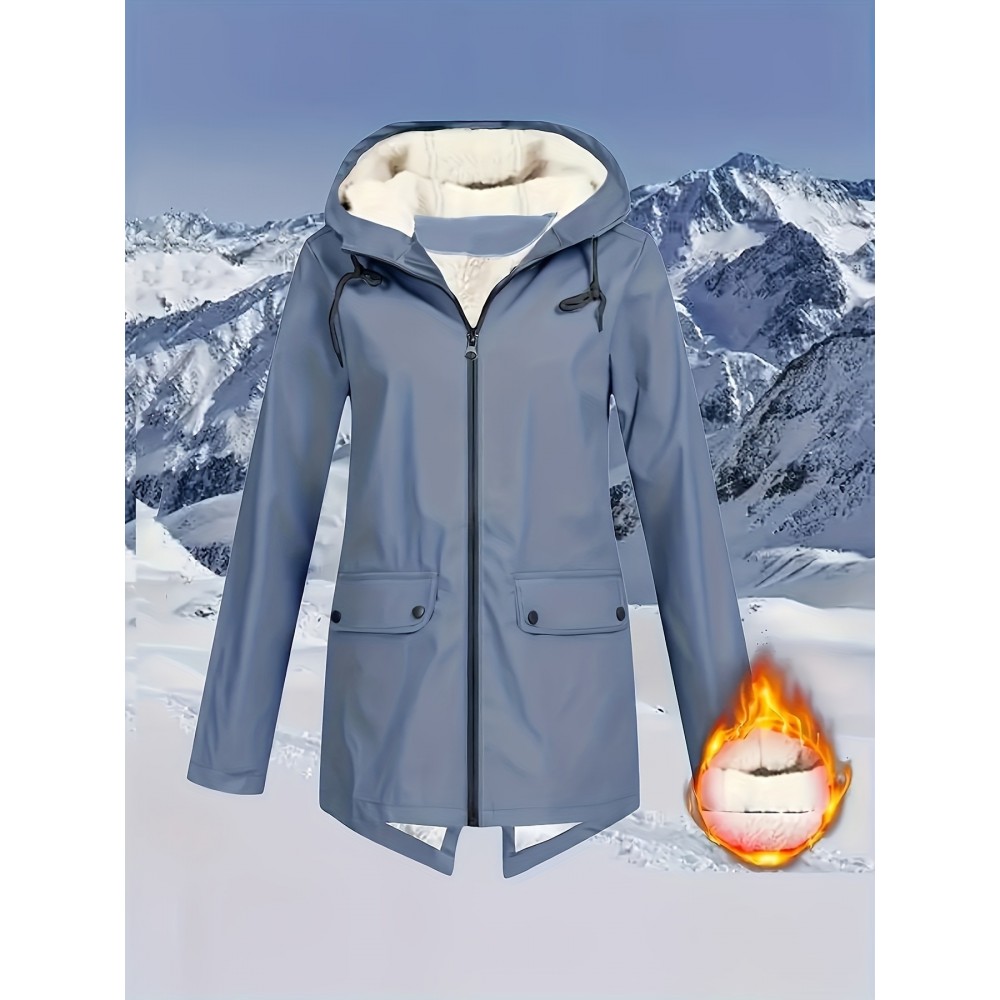 Plus Size Plush Lined Hooded Coat, Warm Long Sleeve Zipper Coat for Winter, Casual Women's Clothing Plus Size Plush Lined Hooded Coat, Warm Long Sleeve Zipper Coat for Winter, Casual Women's Clothing