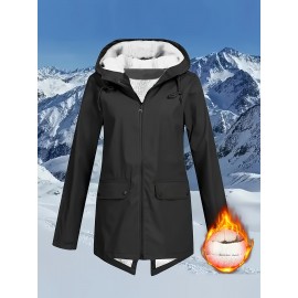 Plus Size Plush Lined Hooded Coat, Warm Long Sleeve Zipper Coat for Winter, Casual Women's Clothing Plus Size Plush Lined Hooded Coat, Warm Long Sleeve Zipper Coat for Winter, Casual Women's Clothing