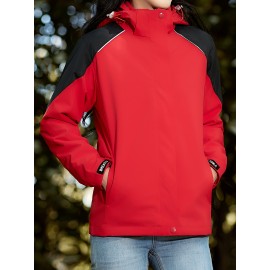 Women's Plus Size Outdoor 3-in-1 Jacket, Colorblock Waterproof Hooded Zip-up Windbreaker, Ideal For Autumn/Winter Hiking & Sports Women's Plus Size Outdoor 3-in-1 Jacket, Colorblock Waterproof Hooded Zip-up Windbreaker, Ideal For Autumn/Winter Hiking & Sports