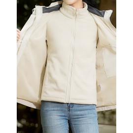 Women's Plus Size Outdoor 3-in-1 Jacket, Colorblock Waterproof Hooded Zip-up Windbreaker, Ideal For Autumn/Winter Hiking & Sports Women's Plus Size Outdoor 3-in-1 Jacket, Colorblock Waterproof Hooded Zip-up Windbreaker, Ideal For Autumn/Winter Hiking & Sports