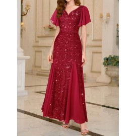 Elegant Sequin Sweetheart Neck Maxi Dress - Bodycon Fit, Micro Elastic Polyester, Puff Sleeves, Solid Color, Hand Wash - Perfect for Party & Banquet, Womens Clothing Elegant Sequin Sweetheart Neck Maxi Dress - Bodycon Fit, Micro Elastic Polyester, Puff Sleeves, Solid Color, Hand Wash - Perfect for Party & Banquet, Womens Clothing