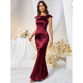 Bodycon Solid Mermaid Dress, Elegant Short Sleeve Dress For Party & Banquet, Women's Clothing