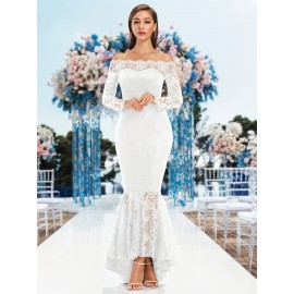 Elegant Off-Shoulder Lace Mermaid Dress for Women - Long Sleeve, Bodycon Fit with Fish Tail Hem, Perfect for Parties & Bridesmaids Elegant Off-Shoulder Lace Mermaid Dress for Women - Long Sleeve, Bodycon Fit with Fish Tail Hem, Perfect for Parties & Bridesmaids