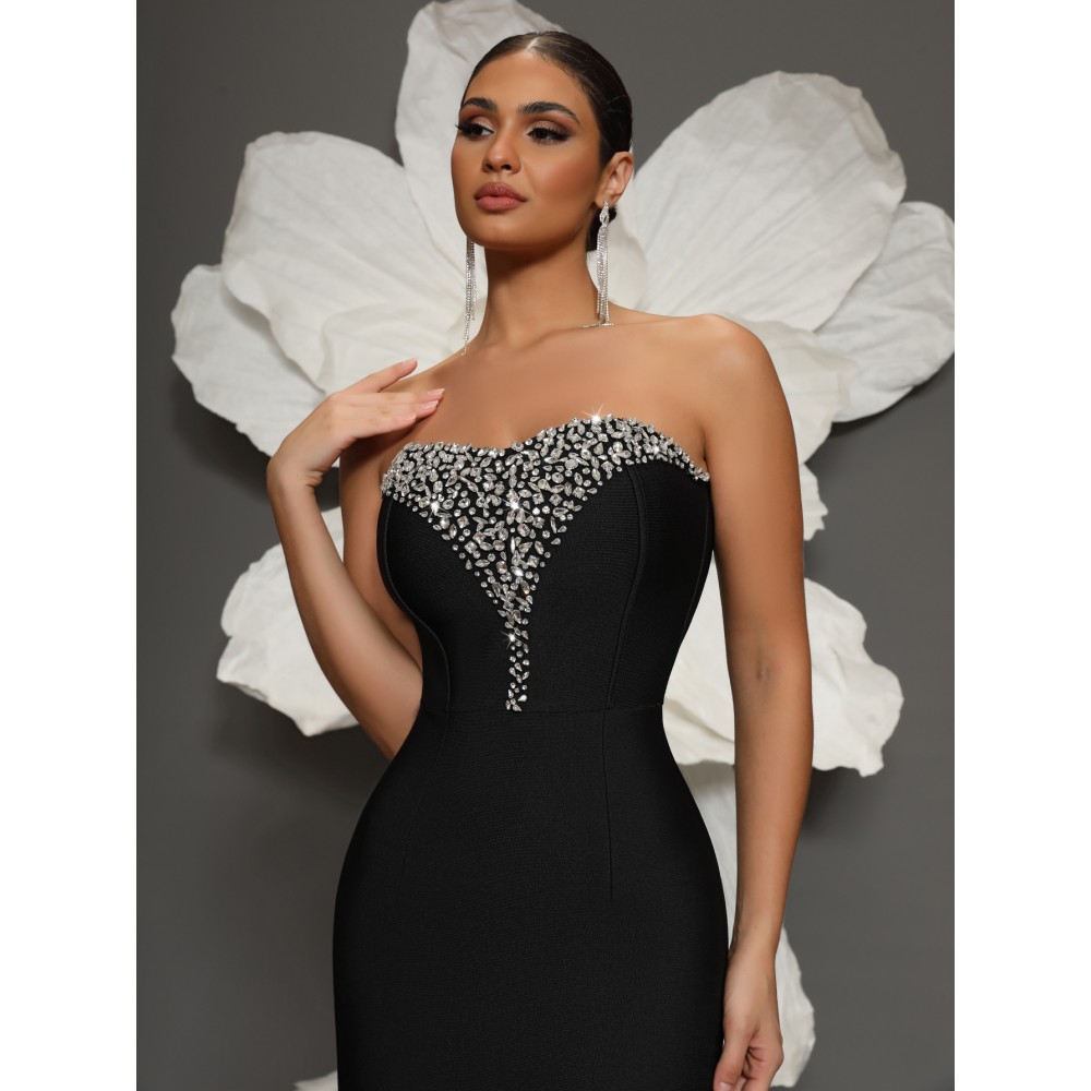 Shiny Sequin Slim Fit Formal Dress, Elegant Strapless Ankle Length Evening Dress For Party & Banquet, Women's Clothing Shiny Sequin Slim Fit Formal Dress, Elegant Strapless Ankle Length Evening Dress For Party & Banquet, Women's Clothing