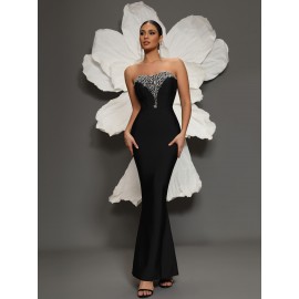 Shiny Sequin Slim Fit Formal Dress, Elegant Strapless Ankle Length Evening Dress For Party & Banquet, Women's Clothing Shiny Sequin Slim Fit Formal Dress, Elegant Strapless Ankle Length Evening Dress For Party & Banquet, Women's Clothing