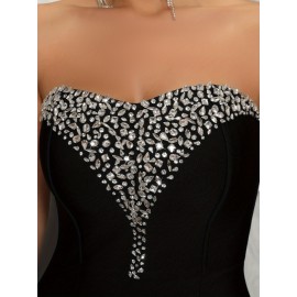 Shiny Sequin Slim Fit Formal Dress, Elegant Strapless Ankle Length Evening Dress For Party & Banquet, Women's Clothing Shiny Sequin Slim Fit Formal Dress, Elegant Strapless Ankle Length Evening Dress For Party & Banquet, Women's Clothing