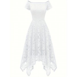 Women's Lace Cocktail Dress Hi-Lo Off Shoulder Bridesmaid Swing Formal Party Dress