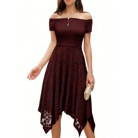 Women's Lace Cocktail Dress Hi-Lo Off Shoulder Bridesmaid Swing Formal Party Dress