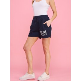 Women's Navy Soft Fleece Casual Active Sweat Shorts - New York Brooklyn Design, All-Season Comfort Women's Navy Soft Fleece Casual Active Sweat Shorts - New York Brooklyn Design, All-Season Comfort