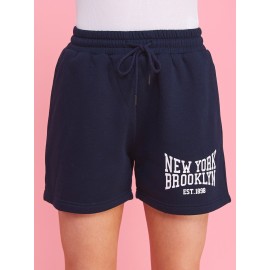 Women's Navy Soft Fleece Casual Active Sweat Shorts - New York Brooklyn Design, All-Season Comfort Women's Navy Soft Fleece Casual Active Sweat Shorts - New York Brooklyn Design, All-Season Comfort