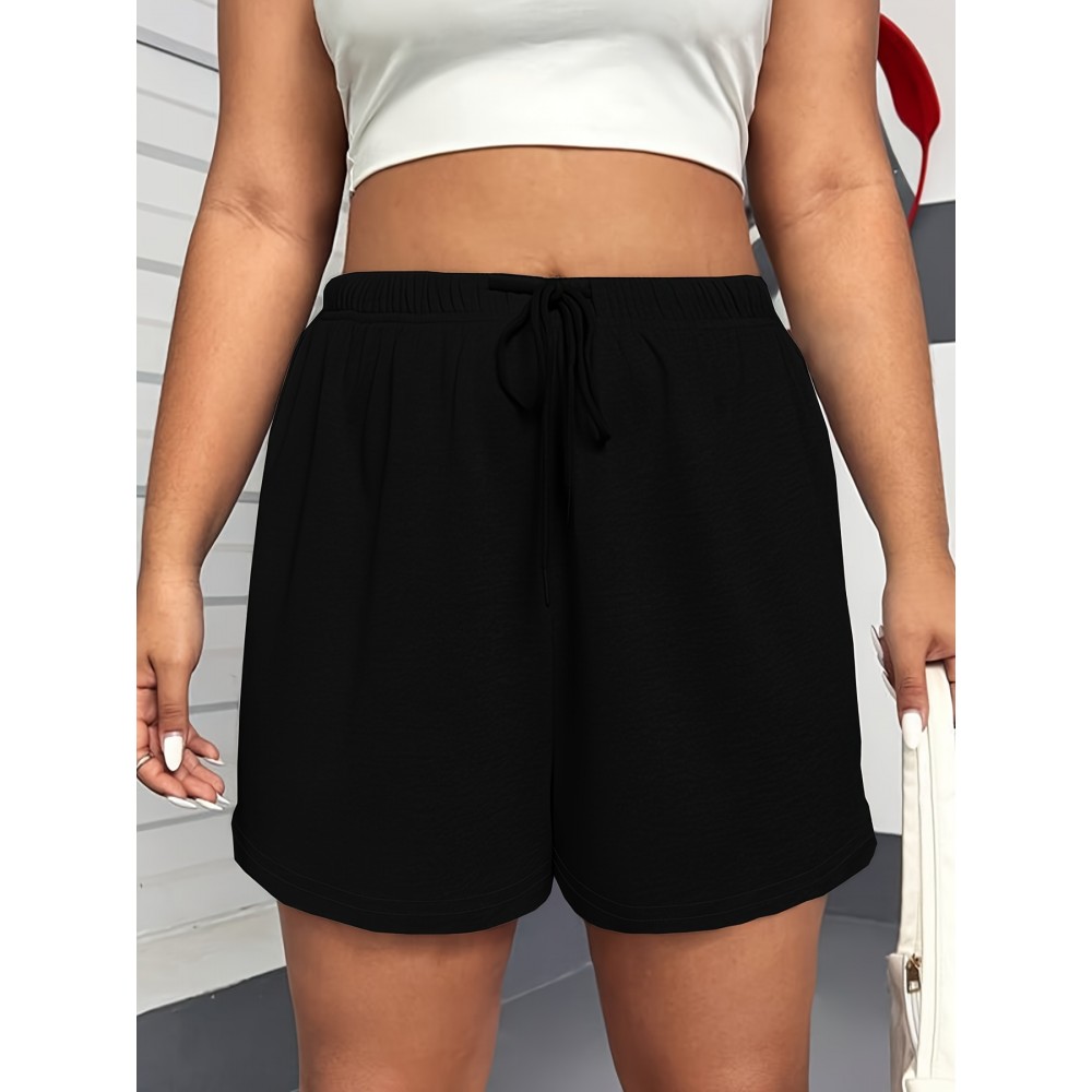 Solid Color Drawstring Shorts, Vacation Loose Shorts For Spring & Summer, Women's Clothing Solid Color Drawstring Shorts, Vacation Loose Shorts For Spring & Summer, Women's Clothing